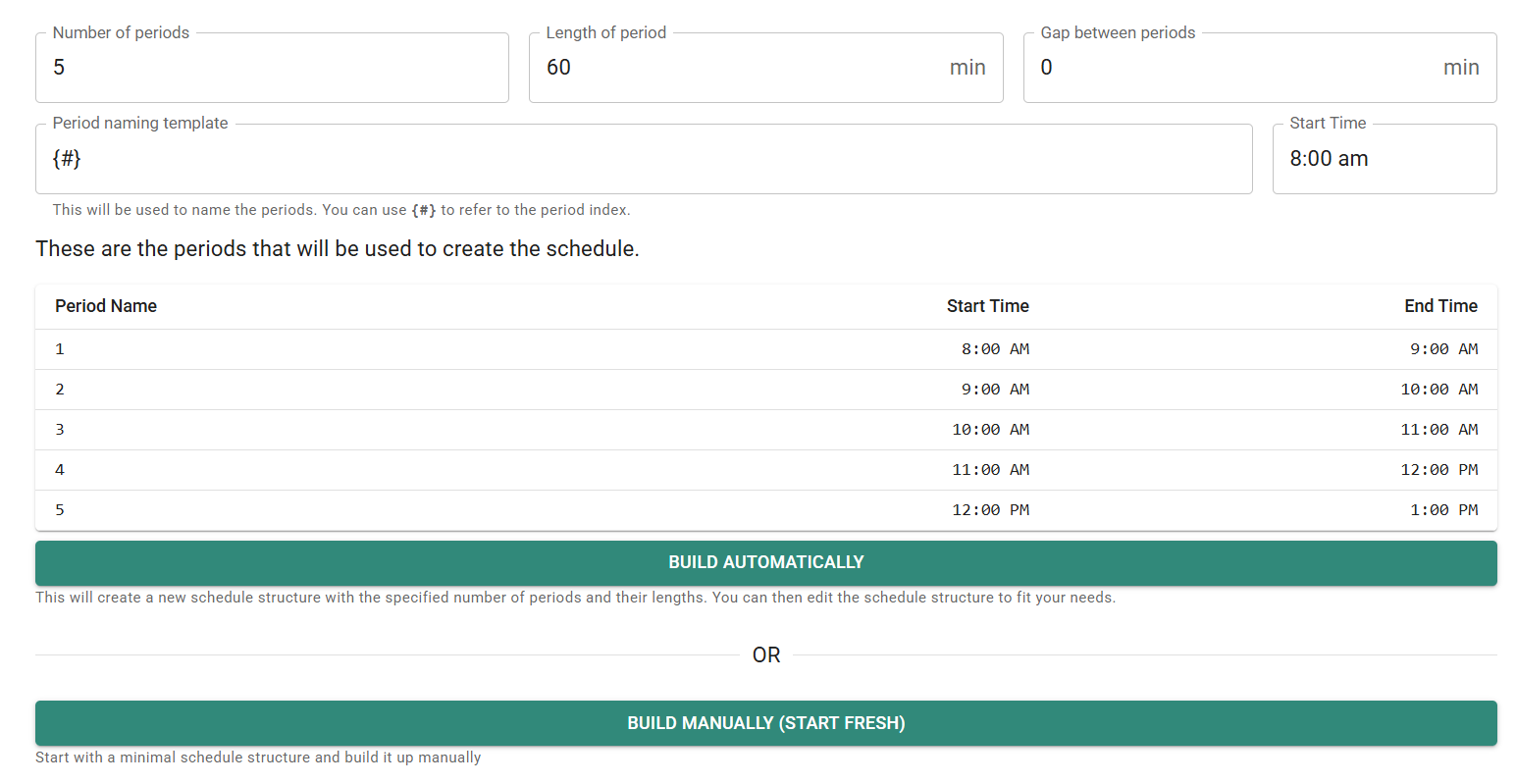 Schedule Structure Builder