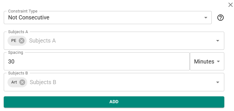 Adding a not consecutive constraint