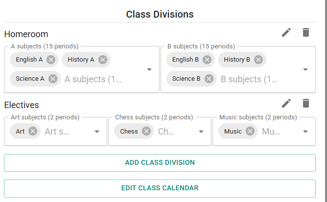 Figure 4: Example of two divisions — Homeroom and Electives — each with multiple tracks.