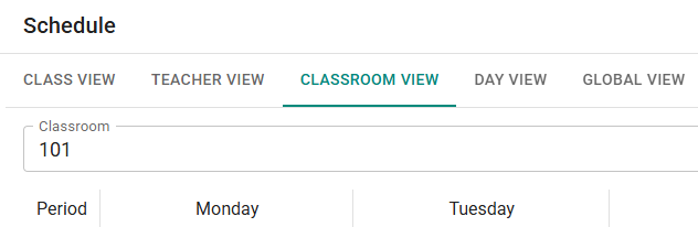 Classroom view on schedule page