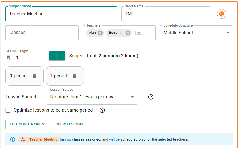 Subject with no classes